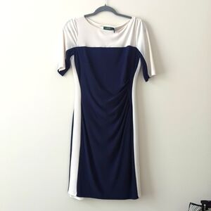 Lauren Ralph Lauren Navy‎ White Jersey Dress size 6